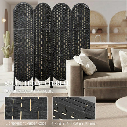 Bohemian Privacy Screen, 4 Panel Folding Room Divider, Arched Top, Black Room Dividers at Gallery Canada