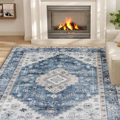 9x12 Vintage Washable Non-Slip Rug, for Living, Bedroom, Dining, Blue Living Room Furniture at Gallery Canada