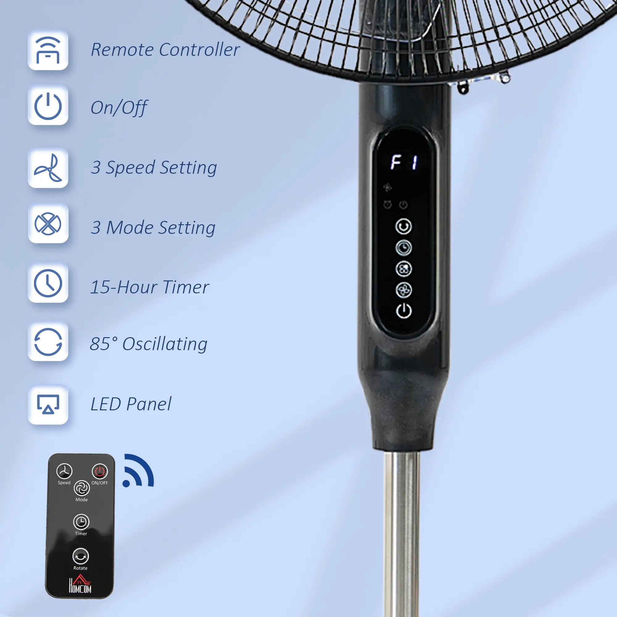 Standing Floor Fan with Remote, Tall Pedestal Electric Fan, Black Stand Fans at Gallery Canada