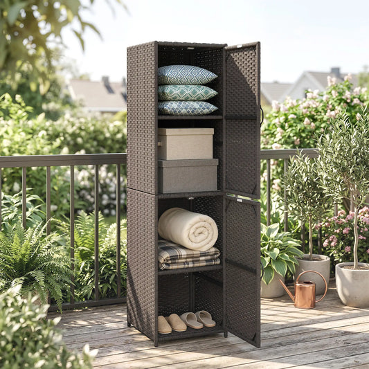 Wicker Outdoor Storage Cabinet, 4 Shelf Patio, Brown Patio Storage Boxes Brown at Gallery Canada