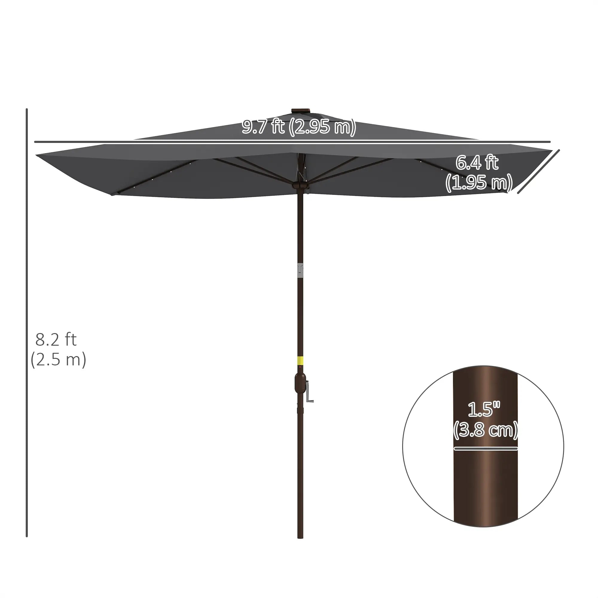 6.5x10ft Dark Grey Tilt Aluminum Patio Umbrella, Solar Powered LEDs, Dark Grey Sun Umbrellas at Gallery Canada