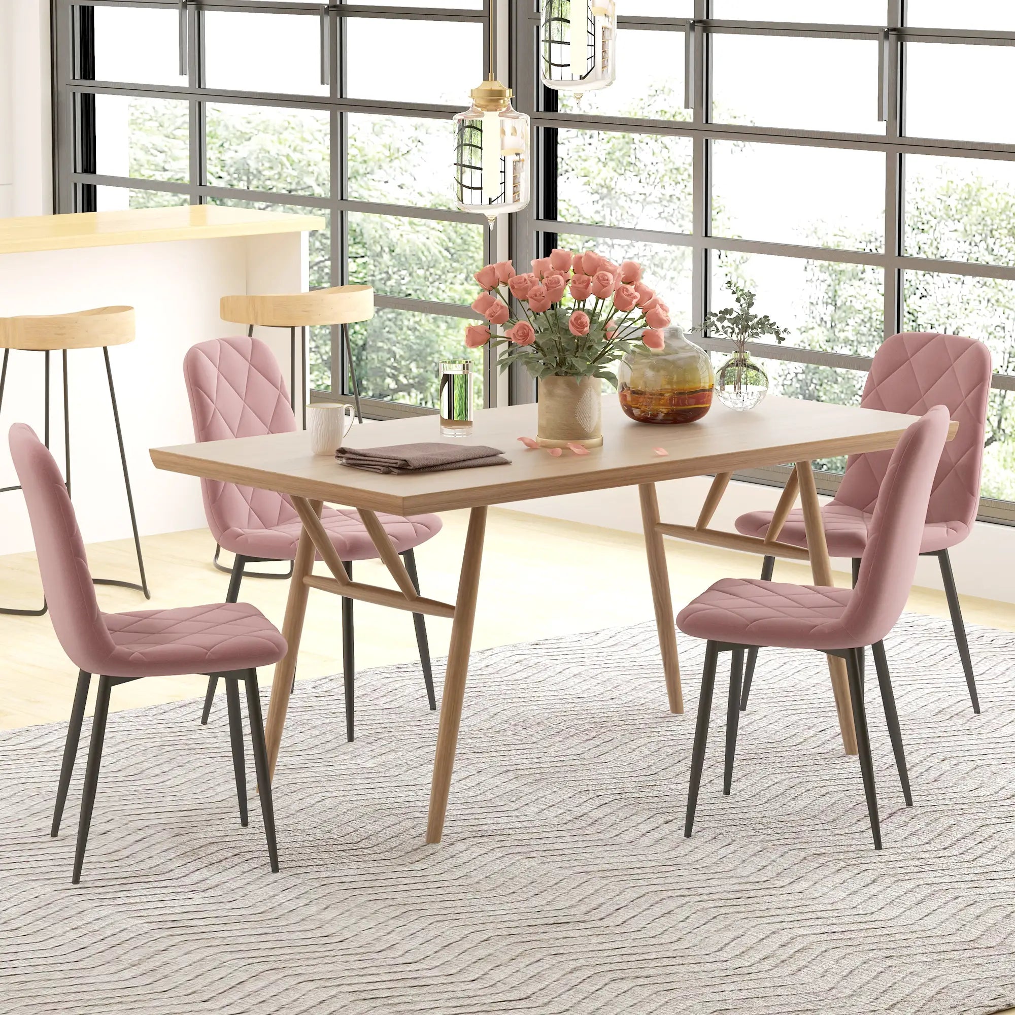 Upholstered Dining Chairs Set of 4, Steel Legs, Modern Kitchen, Pink Dining Chairs at Gallery Canada