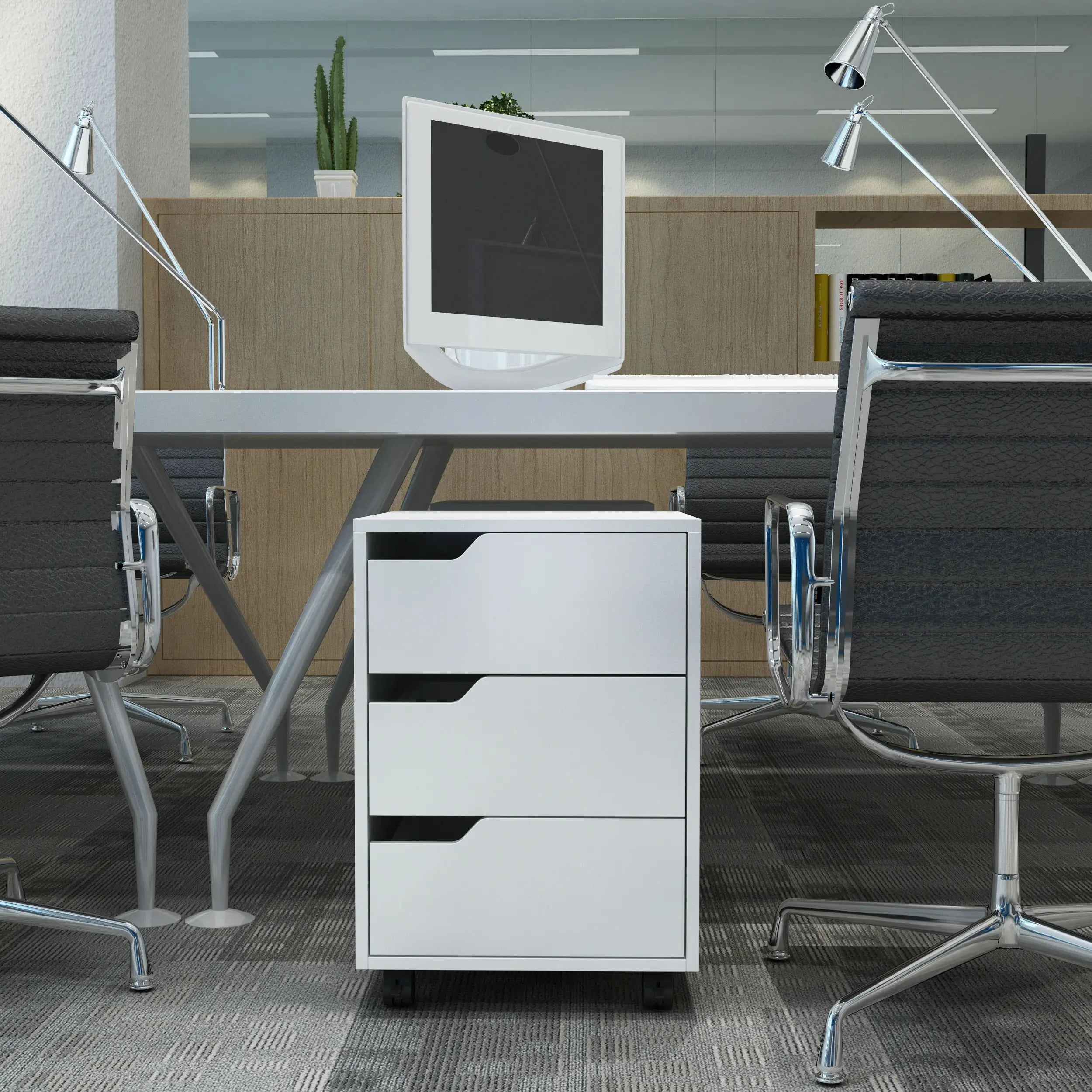 3 Drawer File Cabinet, Mobile Vertical Filing Cabinet with Wheels, White Office Cabinets & Cupboards at Gallery Canada