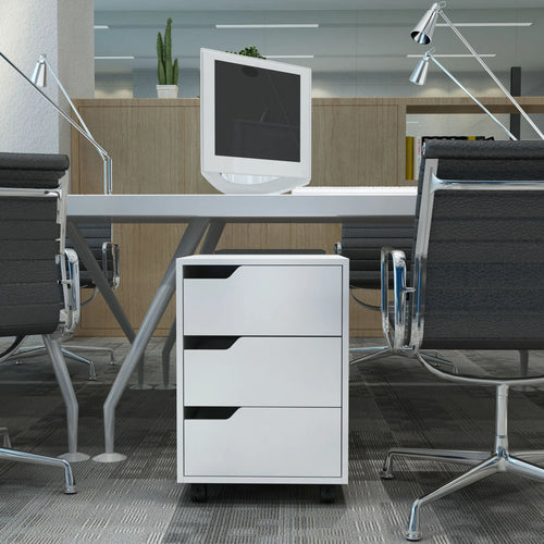 3 Drawer File Cabinet, Mobile Vertical Filing Cabinet with Wheels, White
