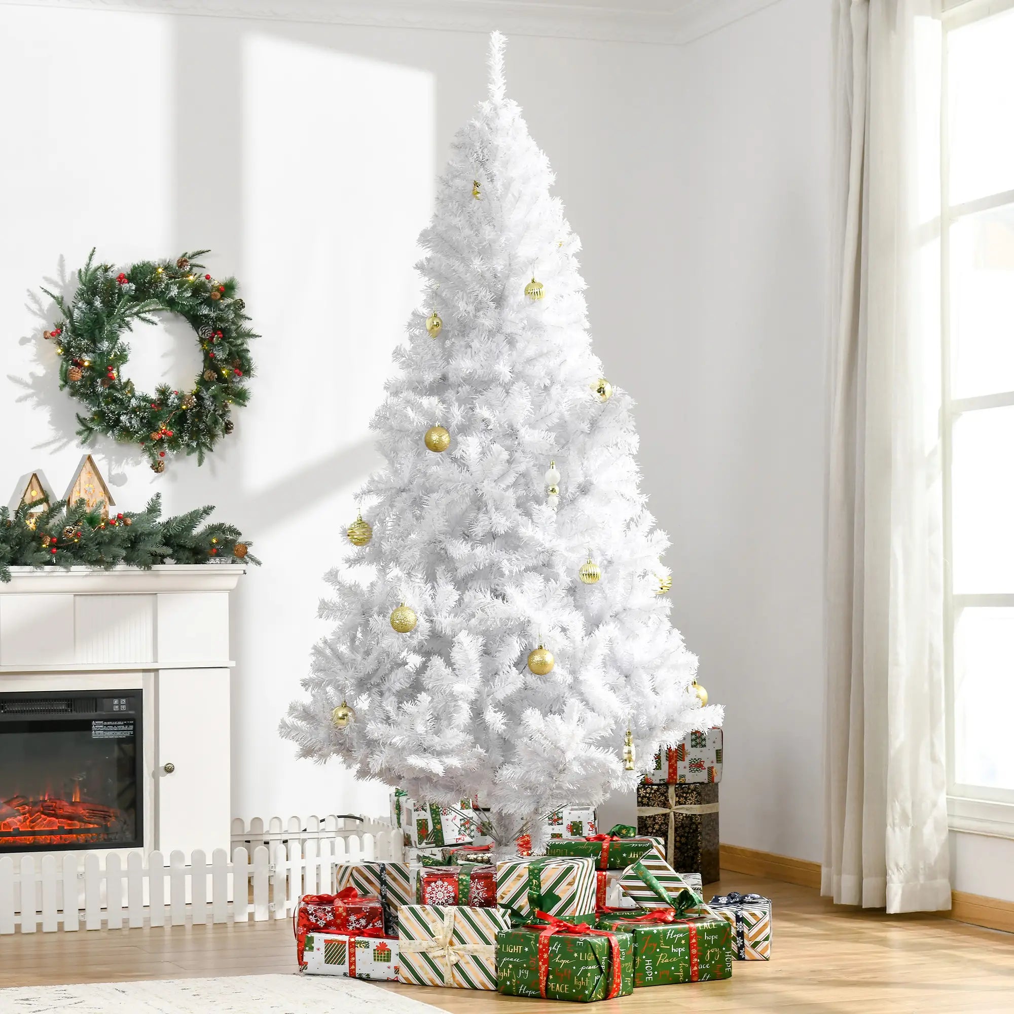 7ft Artificial Christmas Tree, 1230 Branch Tips, Metal Stand, White White Christmas Trees at Gallery Canada