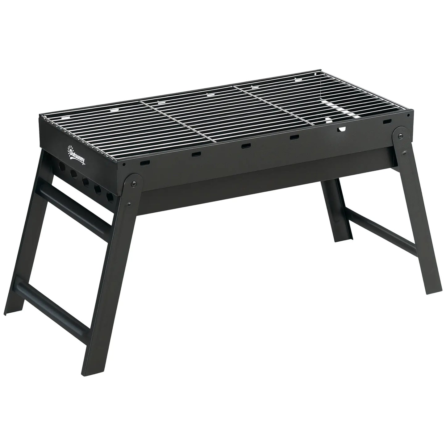 Portable Charcoal Grill With Pull-Out Basin, Folding Tabletop BBQ, Black