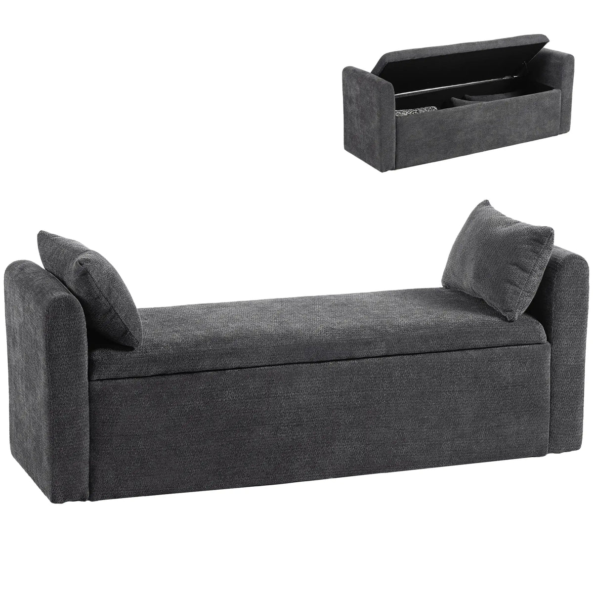 54" Storage Ottoman Bench with Pillows, Dark Grey, Dark Grey Storage Ottomans & Benches at Gallery Canada