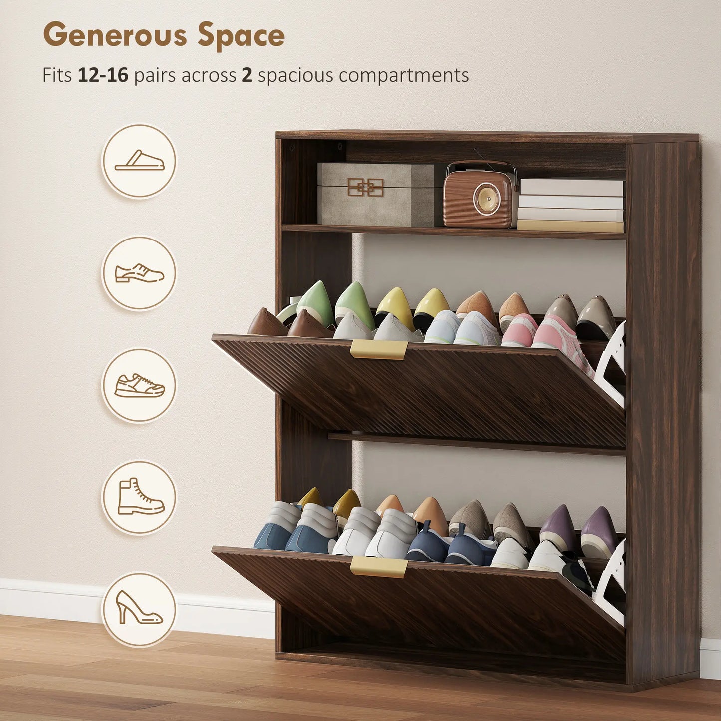 Shoe Cabinet 2 Flip Drawers, Narrow Storage, Top Shelf Shoe Storage Cabinets & Racks at Gallery Canada