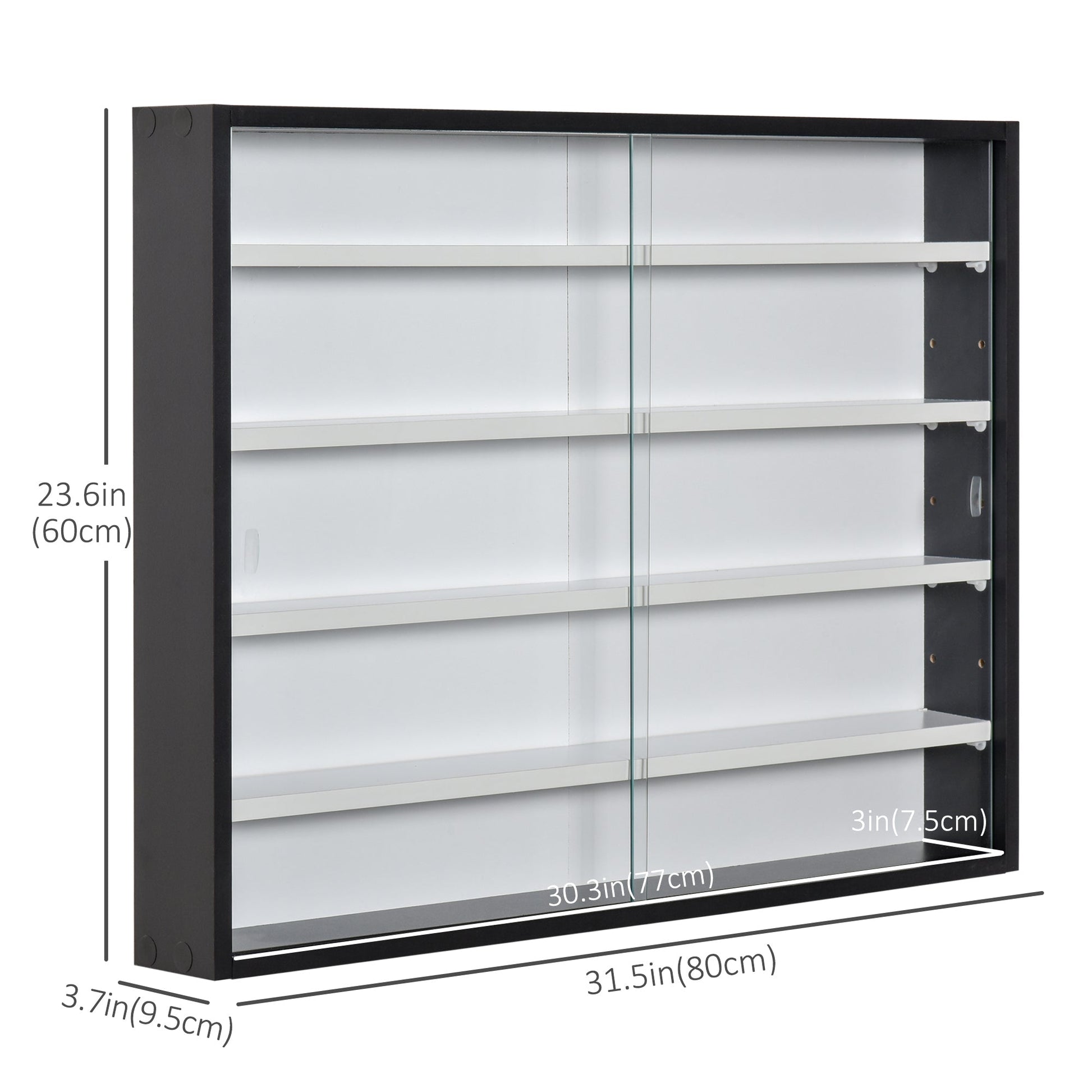 5-Storey Wall Shelf Display Cabinet, Shot Glass Display Case, Glass Curio Cabinet with 2 Glass Doors and 4 Adjustable Shelves, Black and White at Gallery Canada