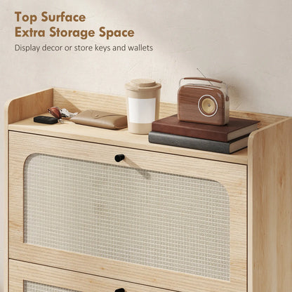 Shoe Cabinet With 2 Flip Drawers, Narrow Storage, Oak