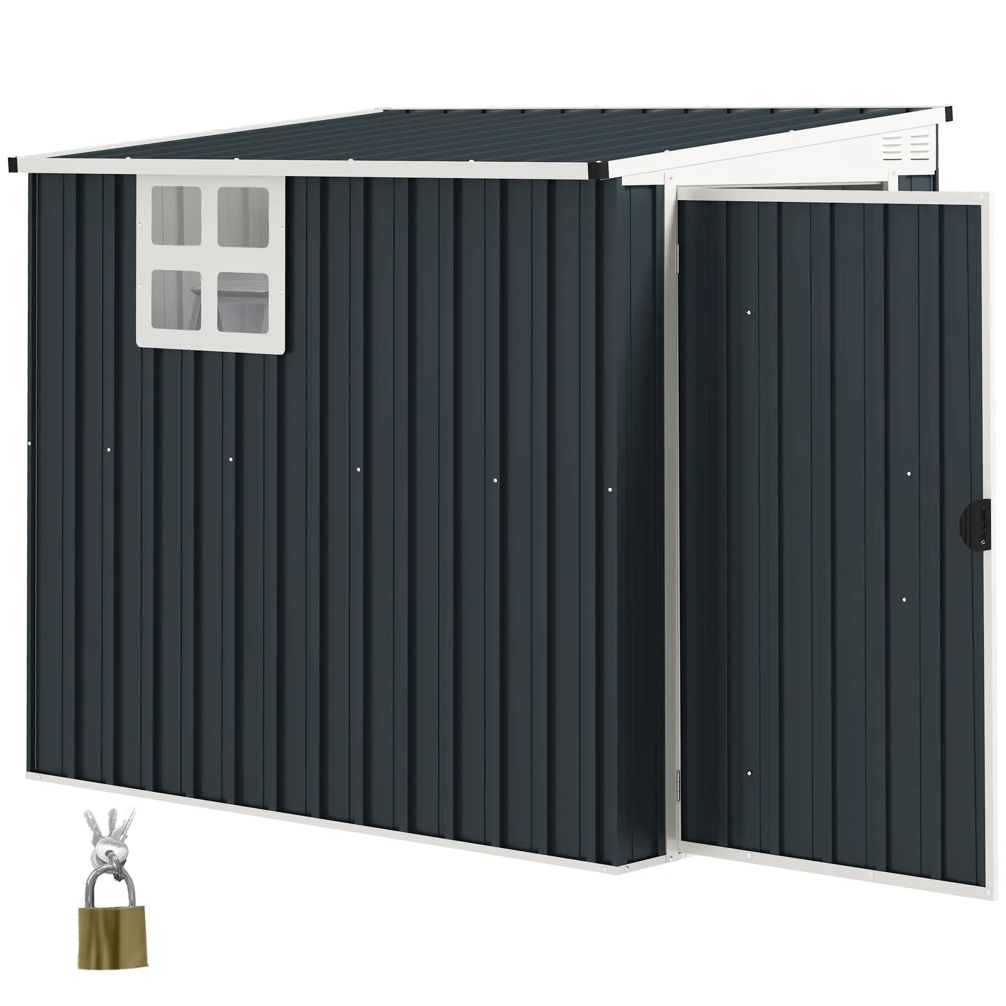 4' x 6' Outdoor Storage Shed, Metal Garden Shed with Window Sheds Dark Grey at Gallery Canada