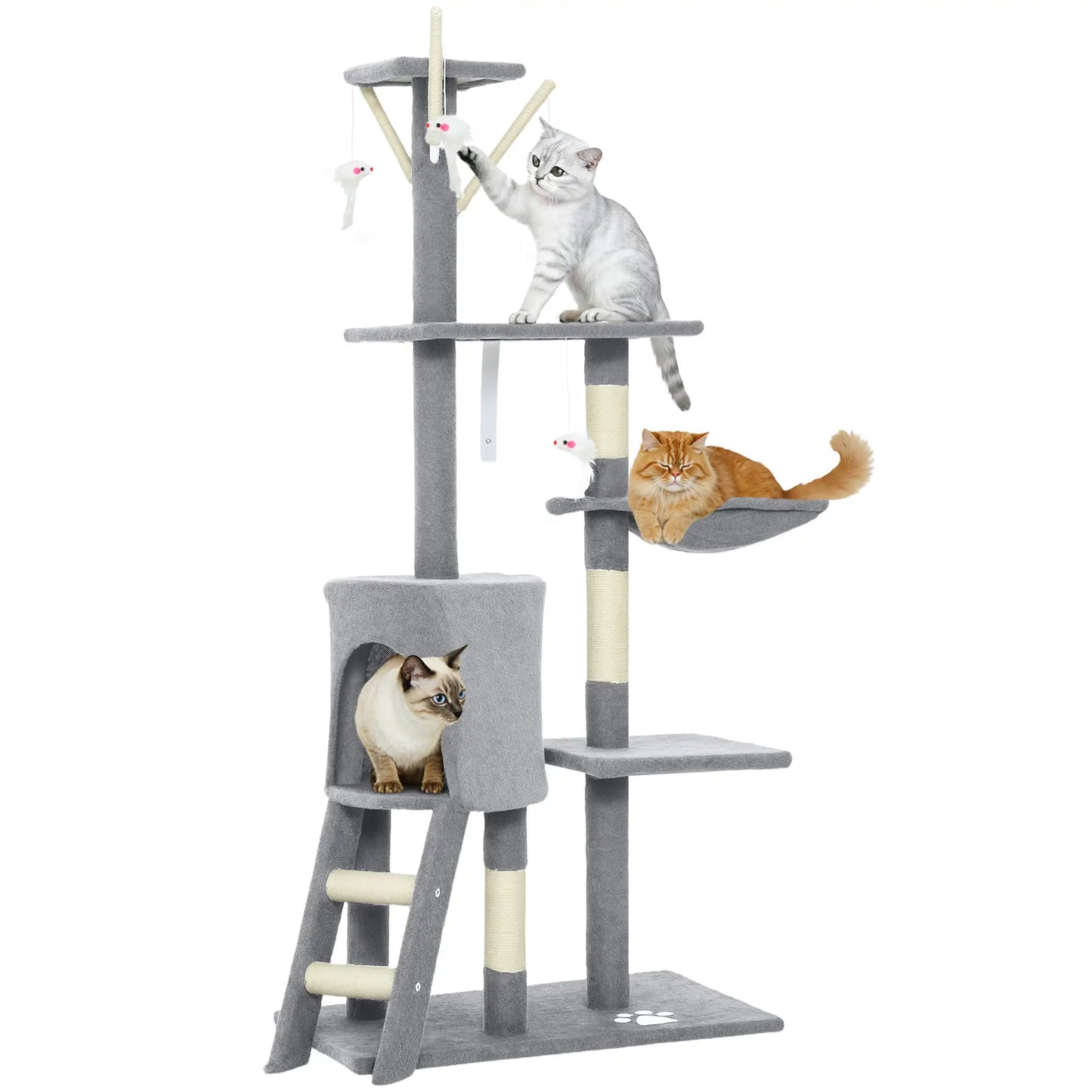 53" Cat Tree Tower, Scratching Posts, Condo, Hammock, Grey Cat Trees at Gallery Canada