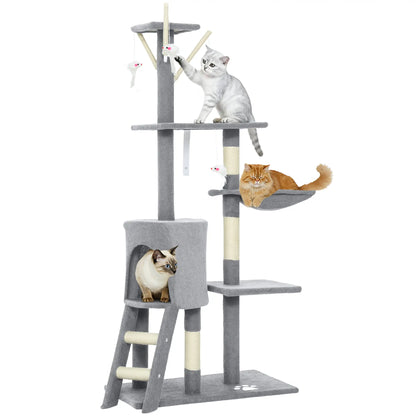 53" Cat Tree Tower, Scratching Posts, Condo, Hammock, Grey Cat Trees at Gallery Canada