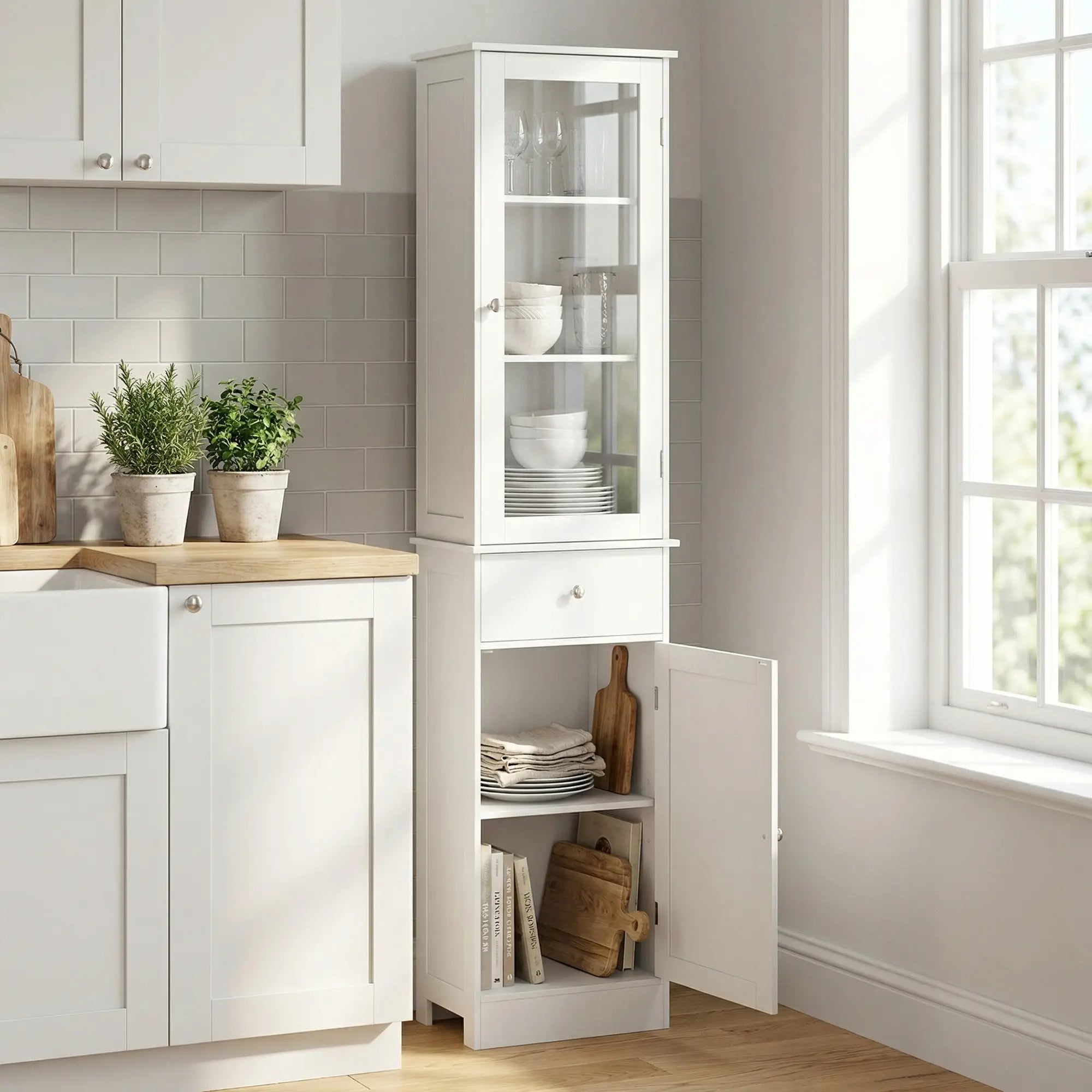 Tall Bathroom Storage Cabinet, 2 Doors, Adjustable Shelves, White Bathroom Cabinets at Gallery Canada