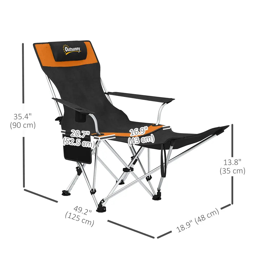 Reclining Camping Chair Set With Foot Rest, Headrest, Cup Holder, Storage Bag, Orange Picnic Tables & Camping Chairs at Gallery Canada