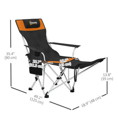 Reclining Camping Chair Set With Foot Rest, Headrest, Cup Holder, Storage Bag, Orange Picnic Tables & Camping Chairs at Gallery Canada