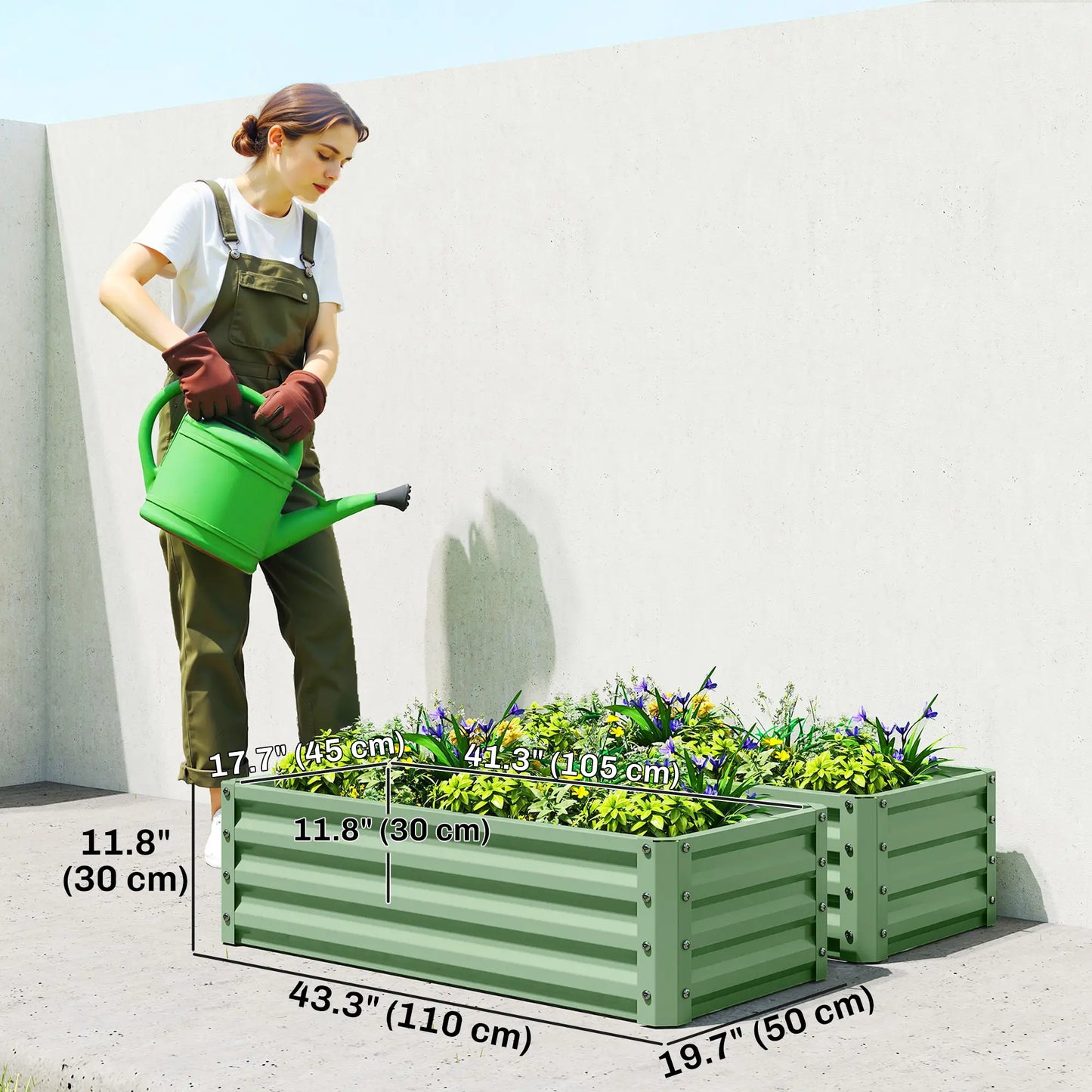 Galvanized Raised Garden Beds, Outdoor Planter Box Set, Light Green Galvanized Planter Boxes at Gallery Canada