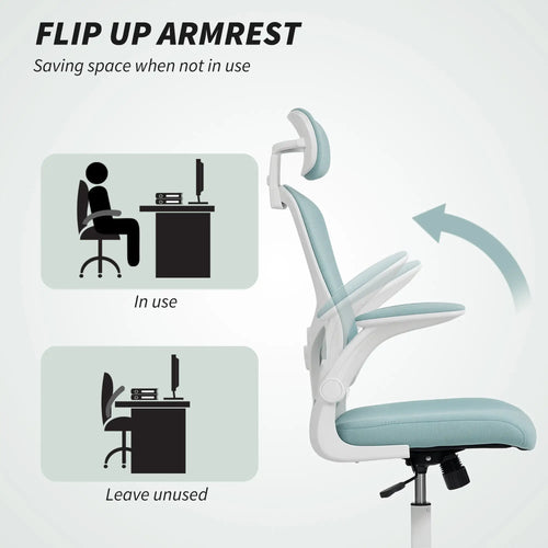 Ergonomic Office Chair, Mesh Desk Chair, Adjustable Headrest, Lumbar Support, Light Green