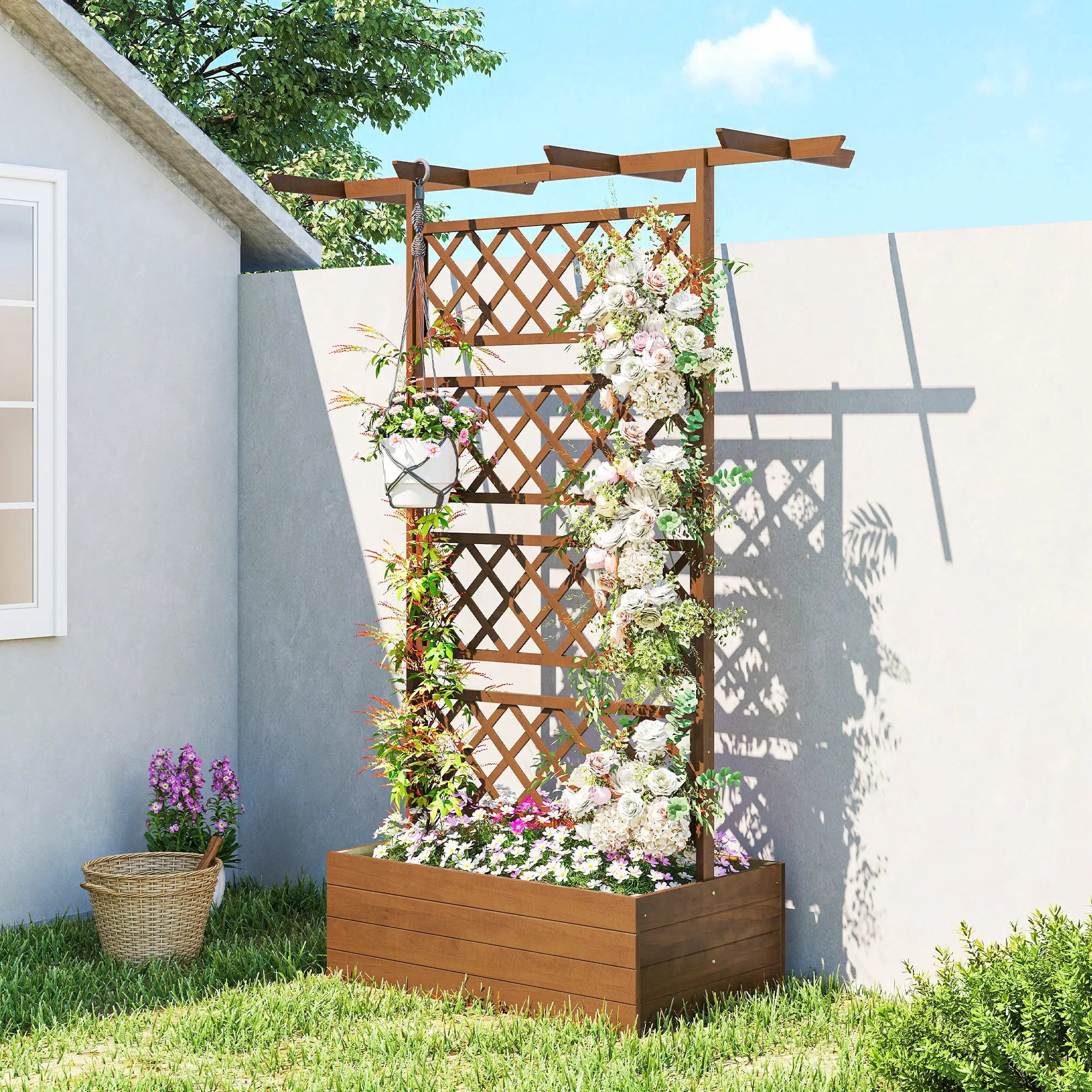 Wooden Planter with Trellis, Raised Garden Bed, Orange Raised Garden Beds at Gallery Canada