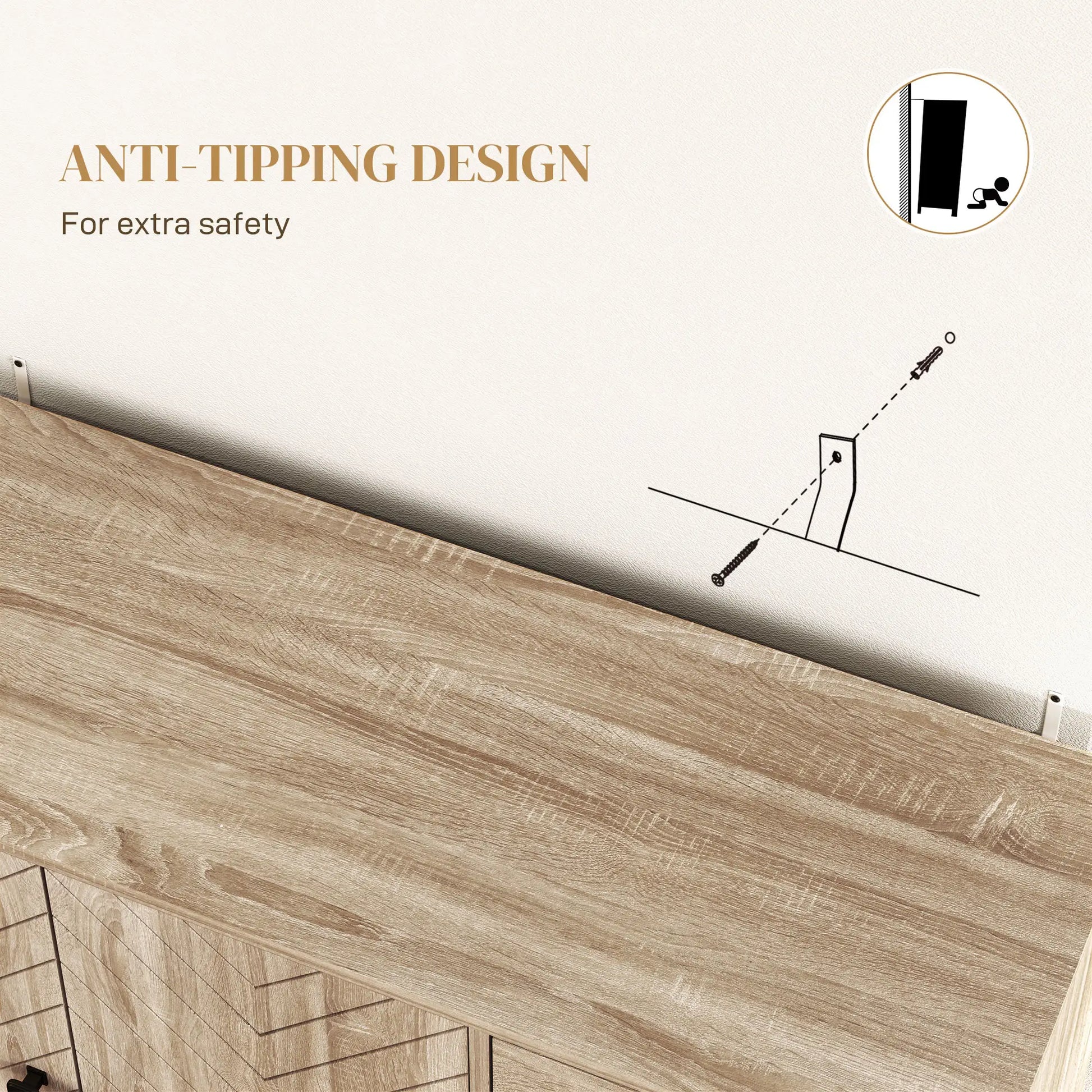 Modern Sideboard, 42.5" Buffet Cabinet, Adjustable Shelves, 3 Drawers, Oak Storage Cabinets at Gallery Canada