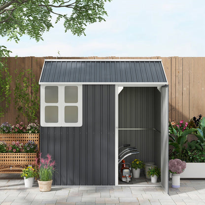 7' x 5.5' Metal Garden Storage Shed, Outdoor Tool Storage House with Lockable Door, Vents, Sloped Roof, Dark Grey - Gallery Canada