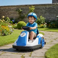Voiture à pare-chocs pour enfants 6V, véhicule électrique avec rotation à 360°, musique, klaxon, bleu