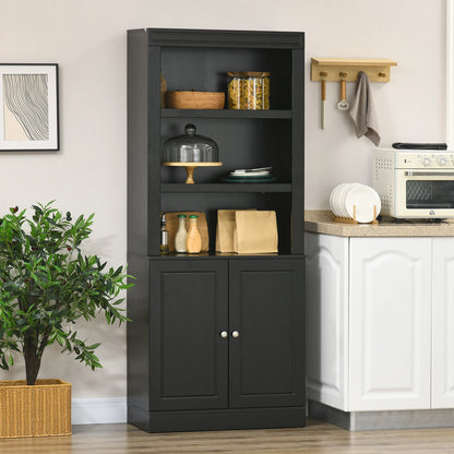 72" Kitchen Buffet with Hutch, Freestanding Cupboard, Pantry, Wood Grain, Black Kitchen Pantry Cabinets at Gallery Canada