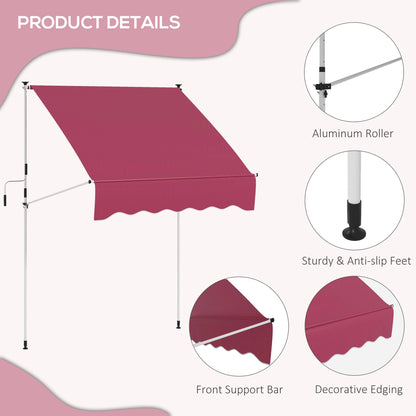 6.6'x5' Manual Retractable Patio Awning, Water Resistant, UV Protector, Wine Red Patio Awnings at Gallery Canada