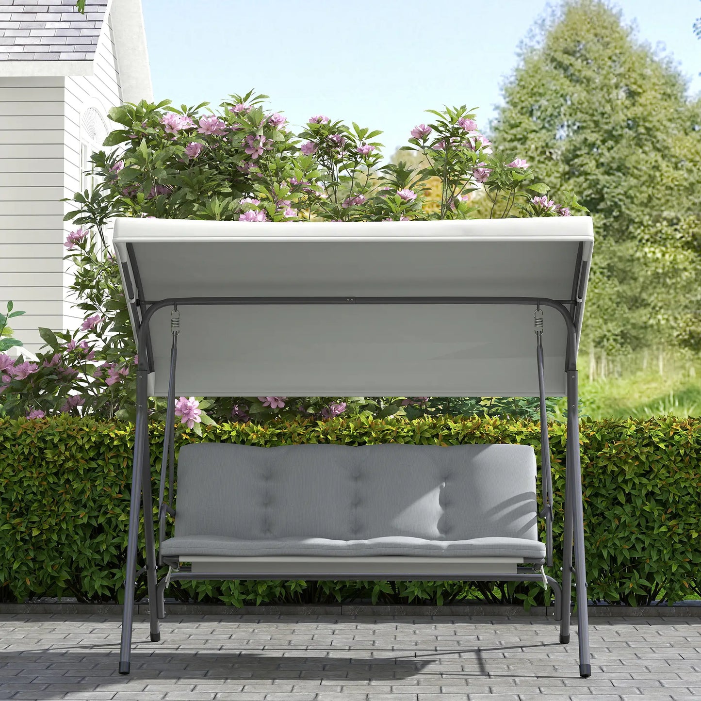 3-Seat Patio Swing Chair, Outdoor Porch Glider, Adjustable Canopy, Light Grey Patio Swings with Stand at Gallery Canada