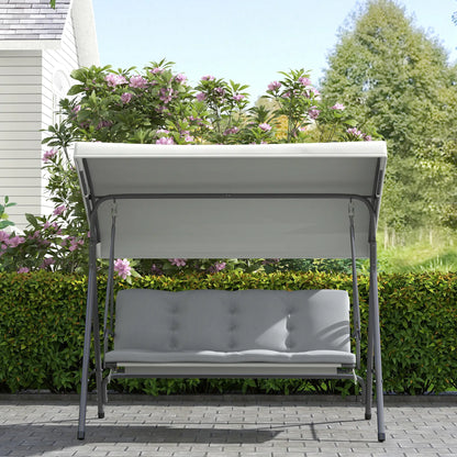 3-Seat Patio Swing Chair, Outdoor Porch Glider, Adjustable Canopy, Light Grey Patio Swings with Stand at Gallery Canada