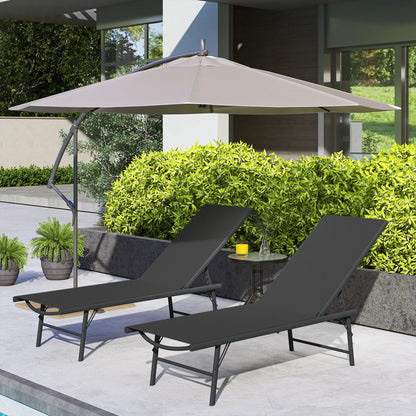 Folding Outdoor Lounge Chairs, 2 Pieces, Adjustable Back, Mesh Seat, Black