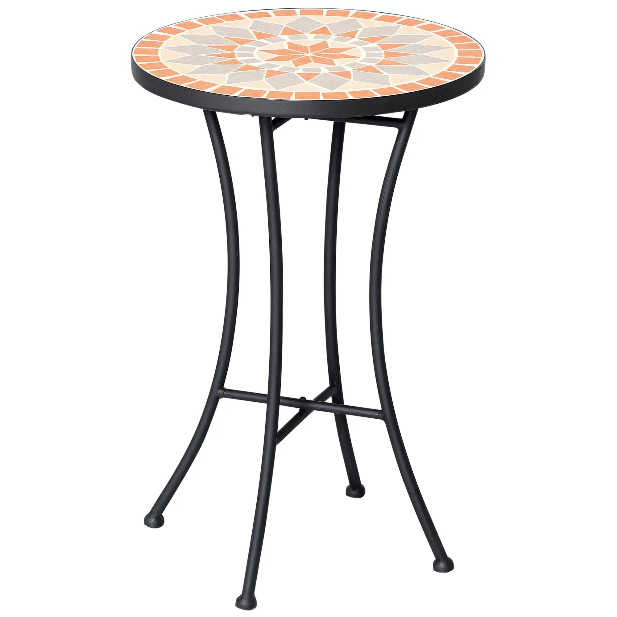 Round Mosaic Patio Table, Metal Frame, Outdoor Garden Furniture, Yellow Grey Patio Side Tables at Gallery Canada