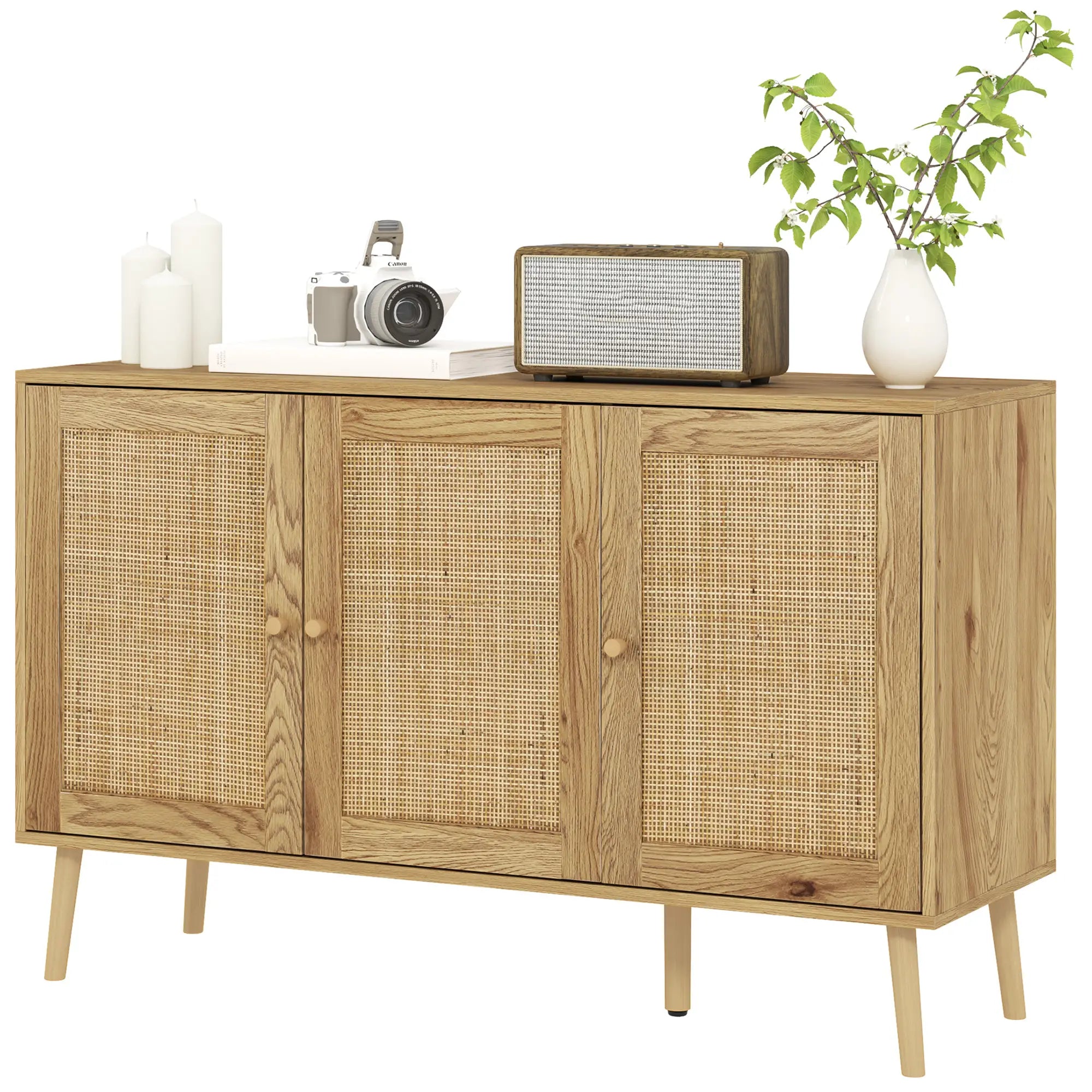 Bohemian Sideboard, Rattan Doors, Adjustable Shelf, Natural Wood Storage Cabinets Natural wood finish at Gallery Canada