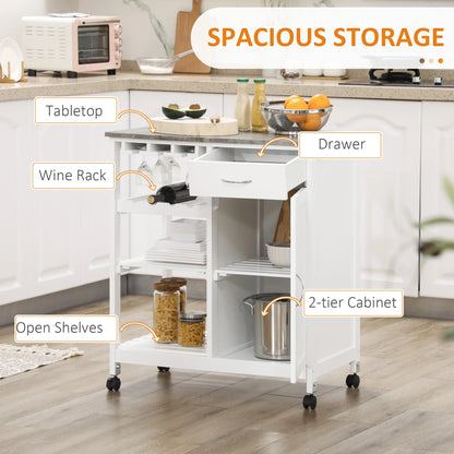 Rolling Kitchen Cart, Bar Cart with Wine Rack, Drawer, Shelves, White Kitchen Islands & Kitchen Carts at Gallery Canada