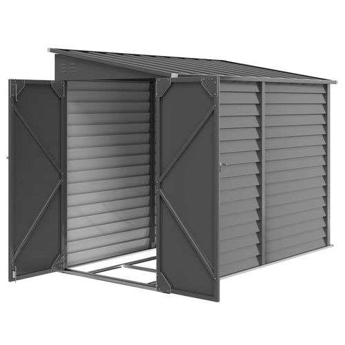 4.6' X 9' Steel Outdoor Storage Shed, Lean To Shed, Metal Tool House, Dark Grey