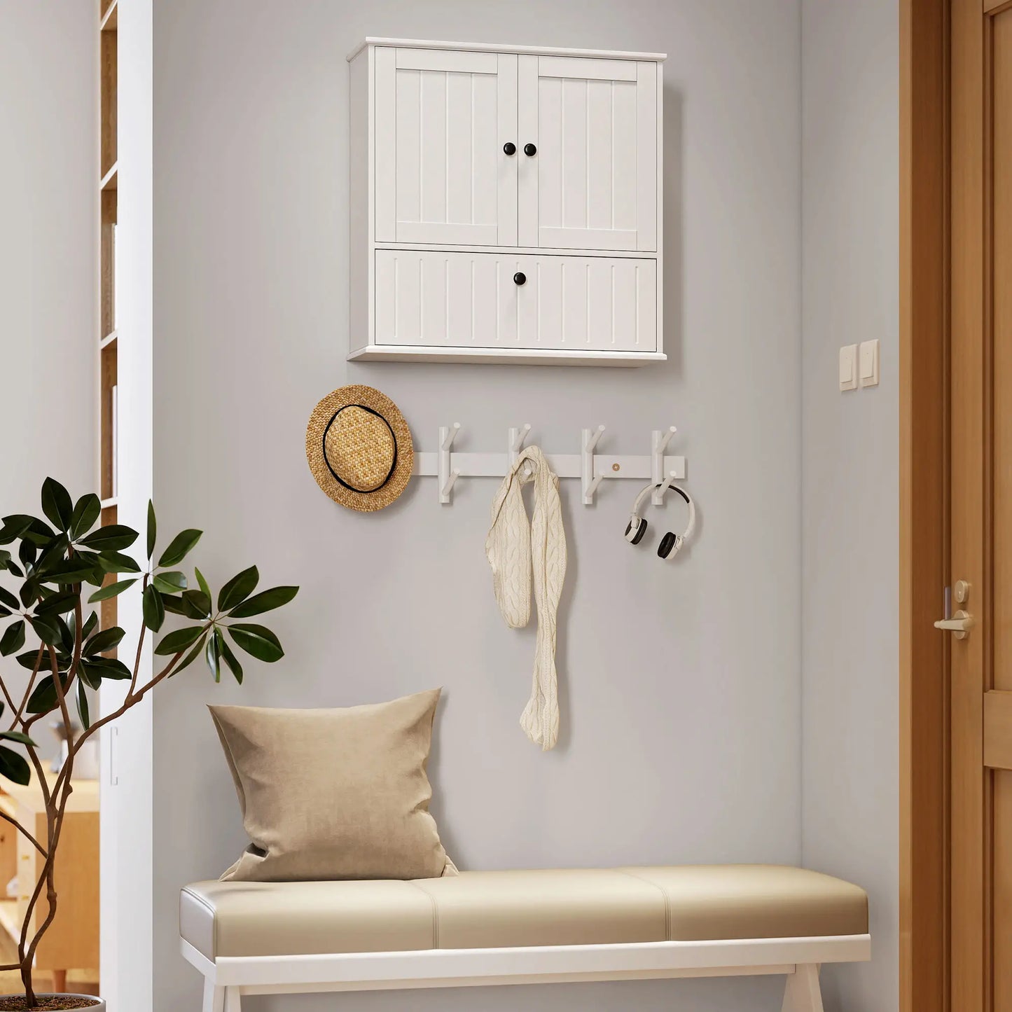 Farmhouse Medicine Cabinet, Adjustable Shelves, Flip-Down Door, White Wall Mounted Cabinets at Gallery Canada