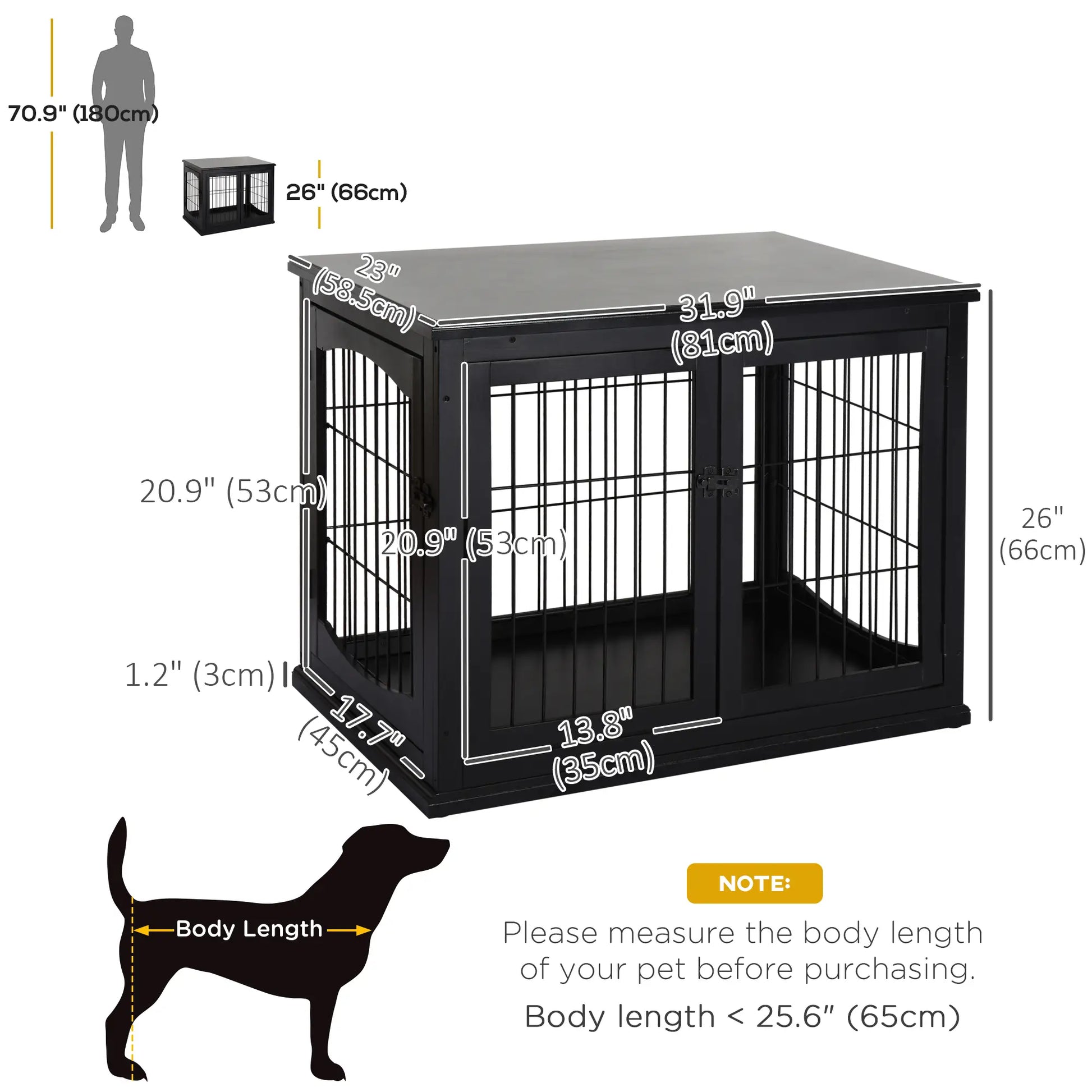26" Wooden Dog Cage, Double Door, Modern Design, Black Houses, Kennels & Pens at Gallery Canada