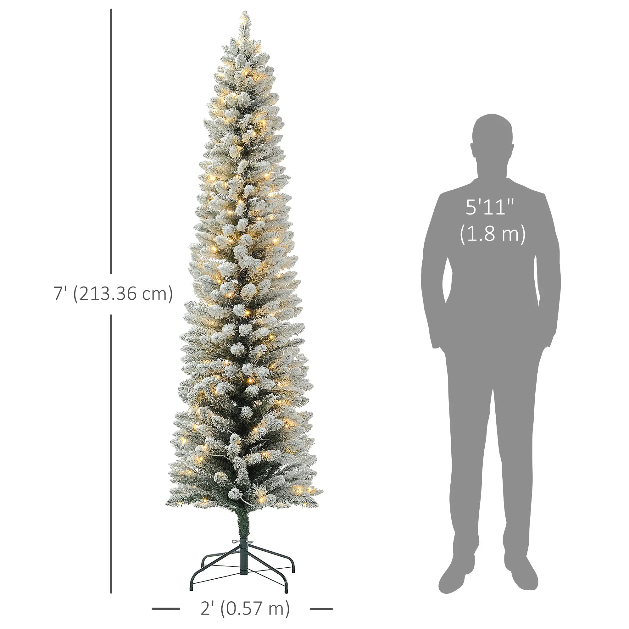 7ft Prelit Snow Flocked Christmas Tree, Metal Base, Warm White LED Pre Lit Christmas Trees at Gallery Canada