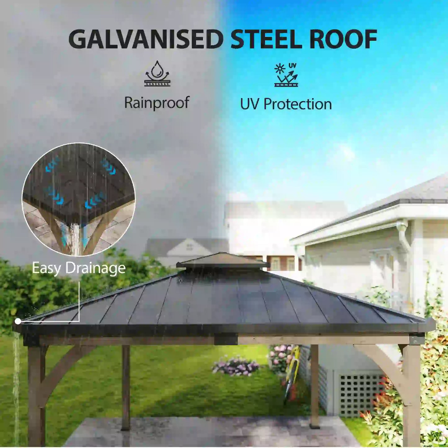 12' x 14' Hardtop Gazebo, Galvanized Steel Roof, Wood Frame, Light Walnut Gazebos at Gallery Canada