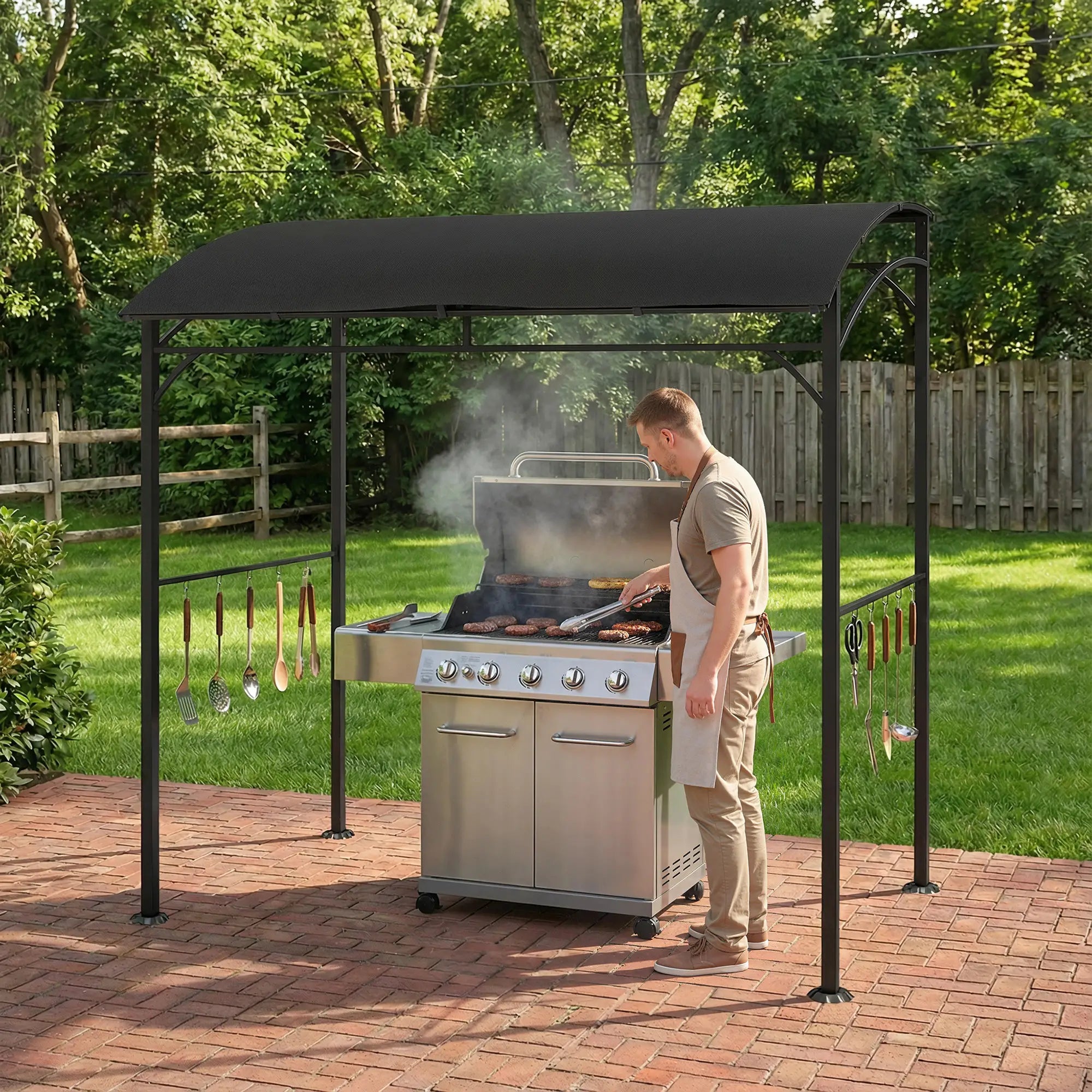 7' x 5' Black Garden Grill Canopy, BBQ Gazebo Tent With Steel Frame, Black BBQ Grill Gazebos at Gallery Canada