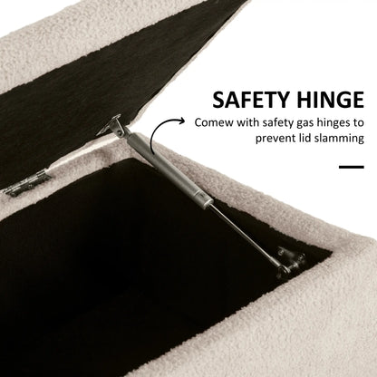 Modern Storage Bench, Ottoman with Lamb's Wool Upholstery, Cream White Storage Ottomans & Benches at Gallery Canada