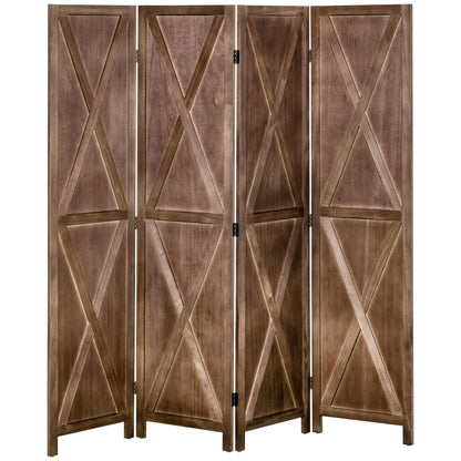 4-Panel Farmhouse Room Divider, Foldable Wooden Frame 5.6FT, Walnut Room Dividers at Gallery Canada
