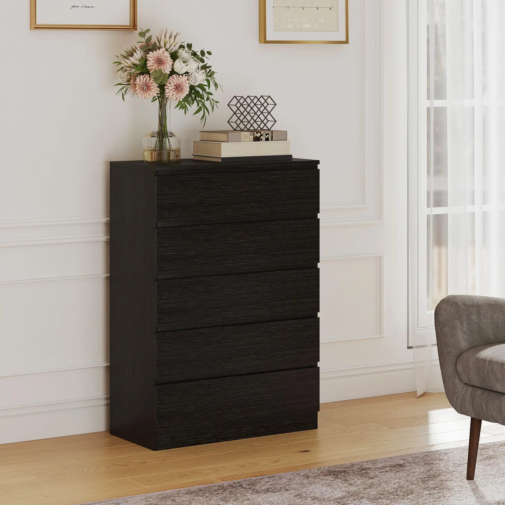 5 Drawer Dresser, Modern Chest for Bedroom, Black Storage Cabinets at Gallery Canada