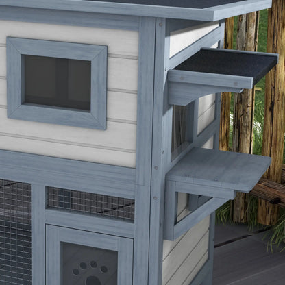 2 Tier Outdoor Cat House, Escape Door, Jump Platform, Light Grey Cat Houses at Gallery Canada