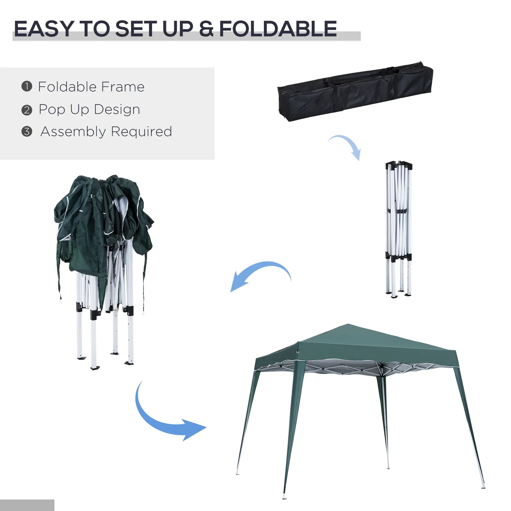 8' x 8' Pop Up Canopy, Outdoor Foldable Tent, Portable with Bag, Green Pop Up Canopies at Gallery Canada