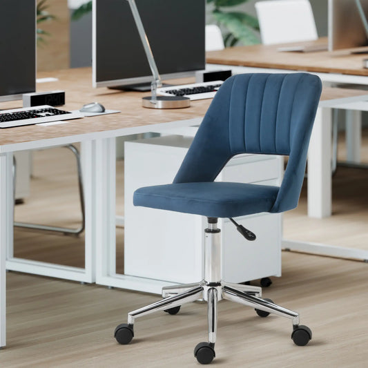 Mid Back Office Chair, Velvet Fabric, Swivel, Scallop Shape, Blue Task Chairs Blue at Gallery Canada