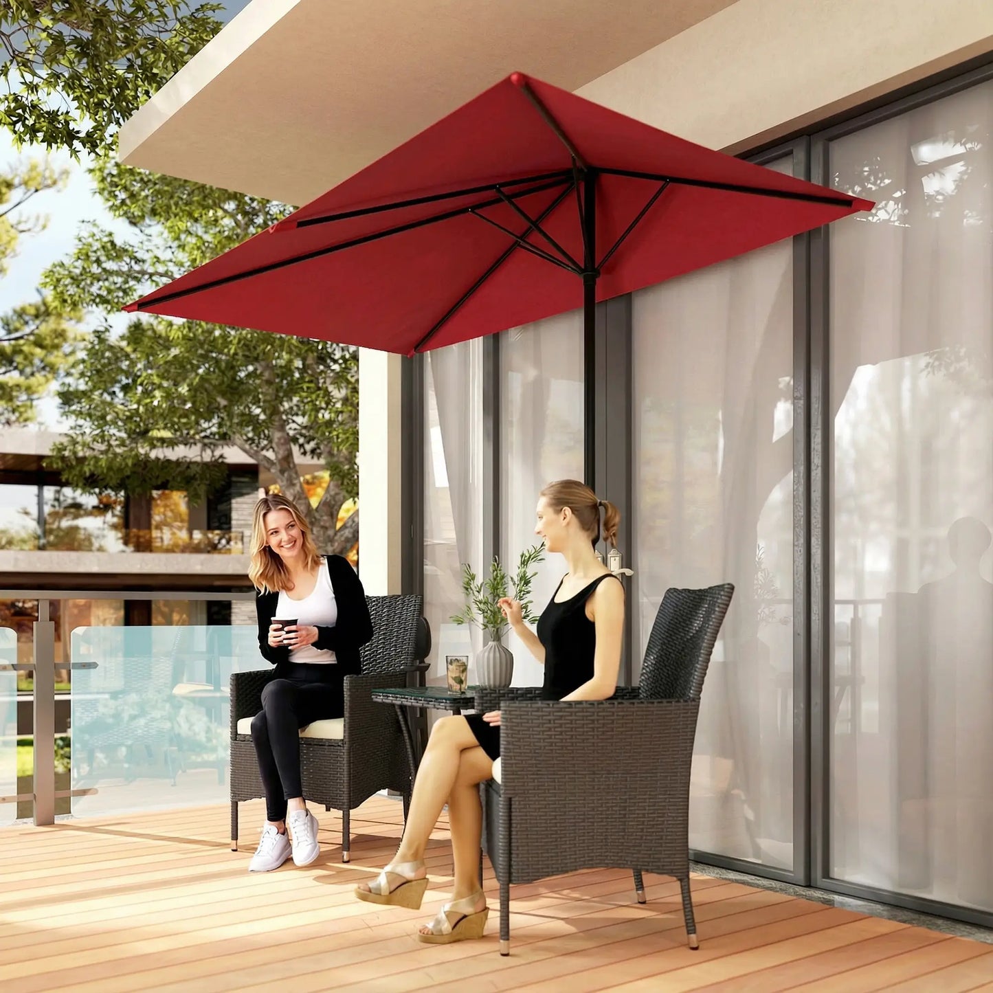 8Ft Half Round Umbrella, Outdoor Patio Balcony Sun Shade w/5 Ribs Half Round Umbrellas at Gallery Canada