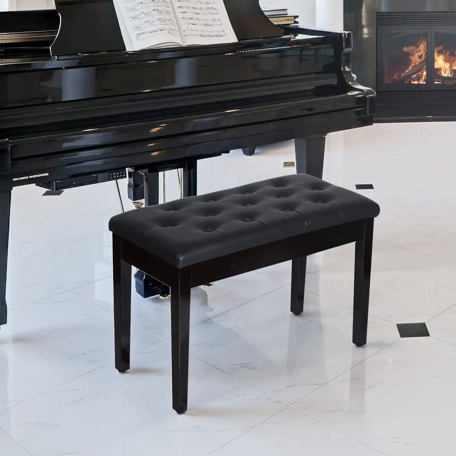 30 Piano Bench, Padded Cushion, Storage, Faux Leather, Black Piano Benches at Gallery Canada