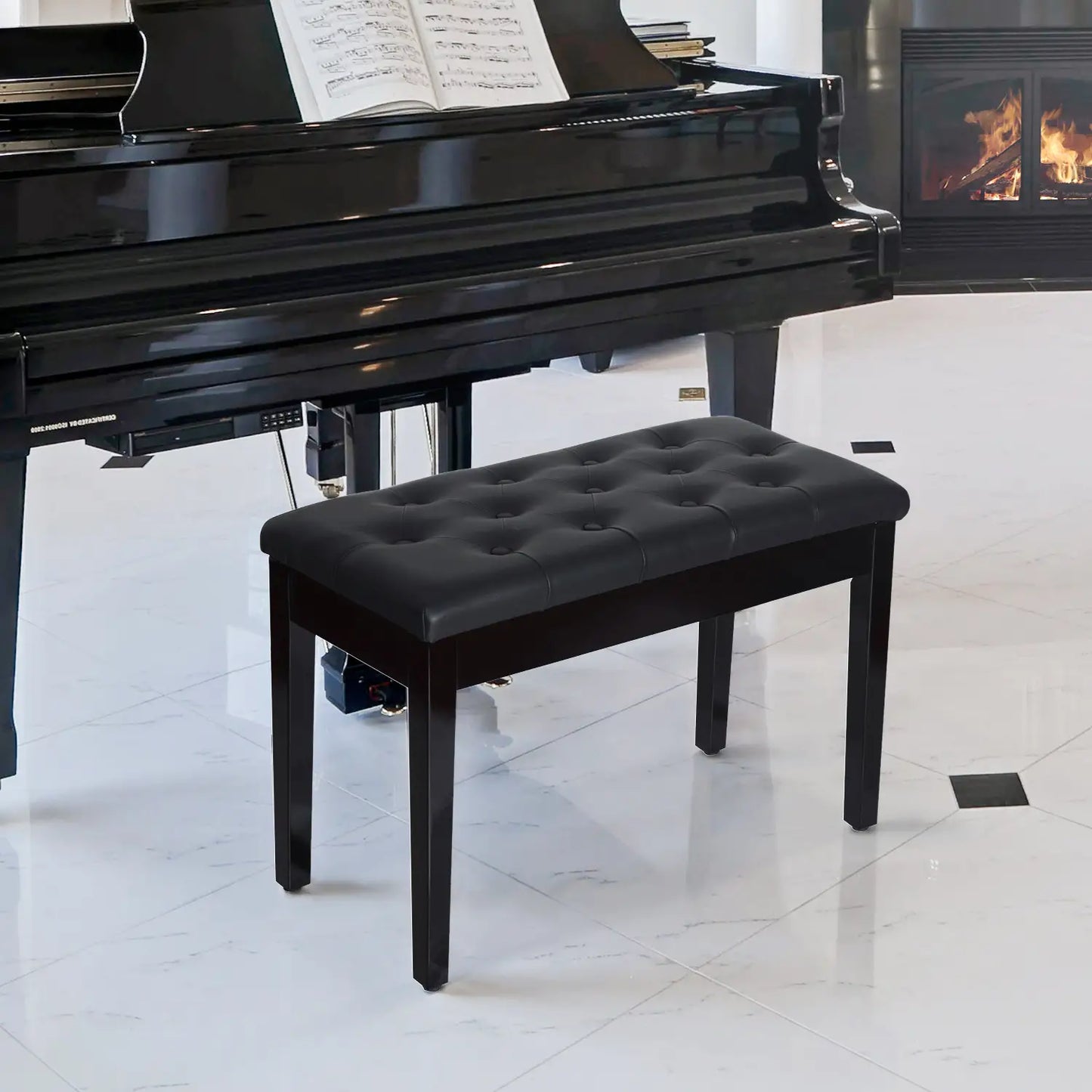 30 Piano Bench, Padded Cushion, Storage, Faux Leather, Black Piano Benches at Gallery Canada