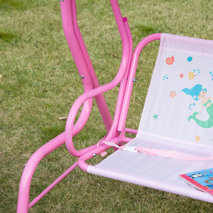 2-Seat Kids Porch Swing, Outdoor Chair with Canopy, Seat Belt, Mermaid, Pink Gym Sets & Swings at Gallery Canada